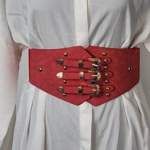 Women Embellish Your Wardrobe Vintage Classic Cincher Wide Belt Rose Red